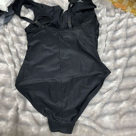 Women's Plunge Flounce Neckline One Piece Swimsuit - Shade & Shore™ Black Size 1 - Picture 2 of 2